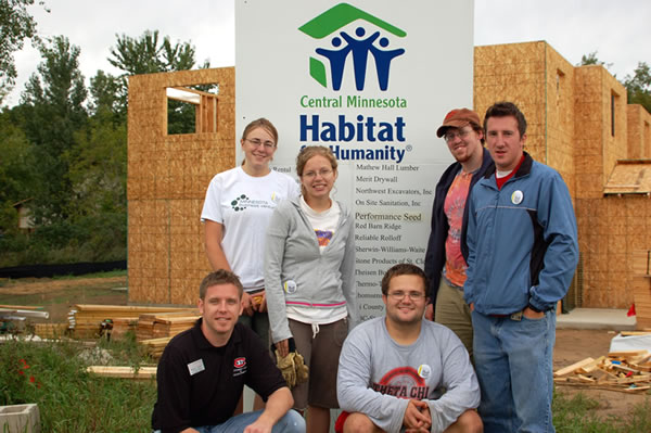 The morning crew of five students, plus Brandon Johnson (left), a graduate assistant